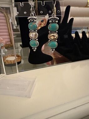 Turquoise and Champagne Drop Earrings - Women Jewelry